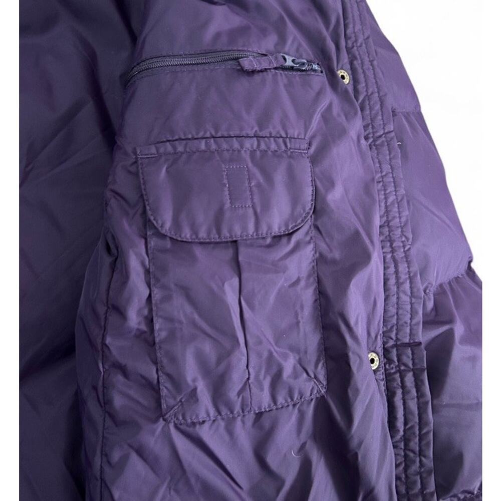 Land’s End Women’s Purple Down Puffer Jacket Faux Fur Hood Size P Med 10-12 - Picture 8 of 11